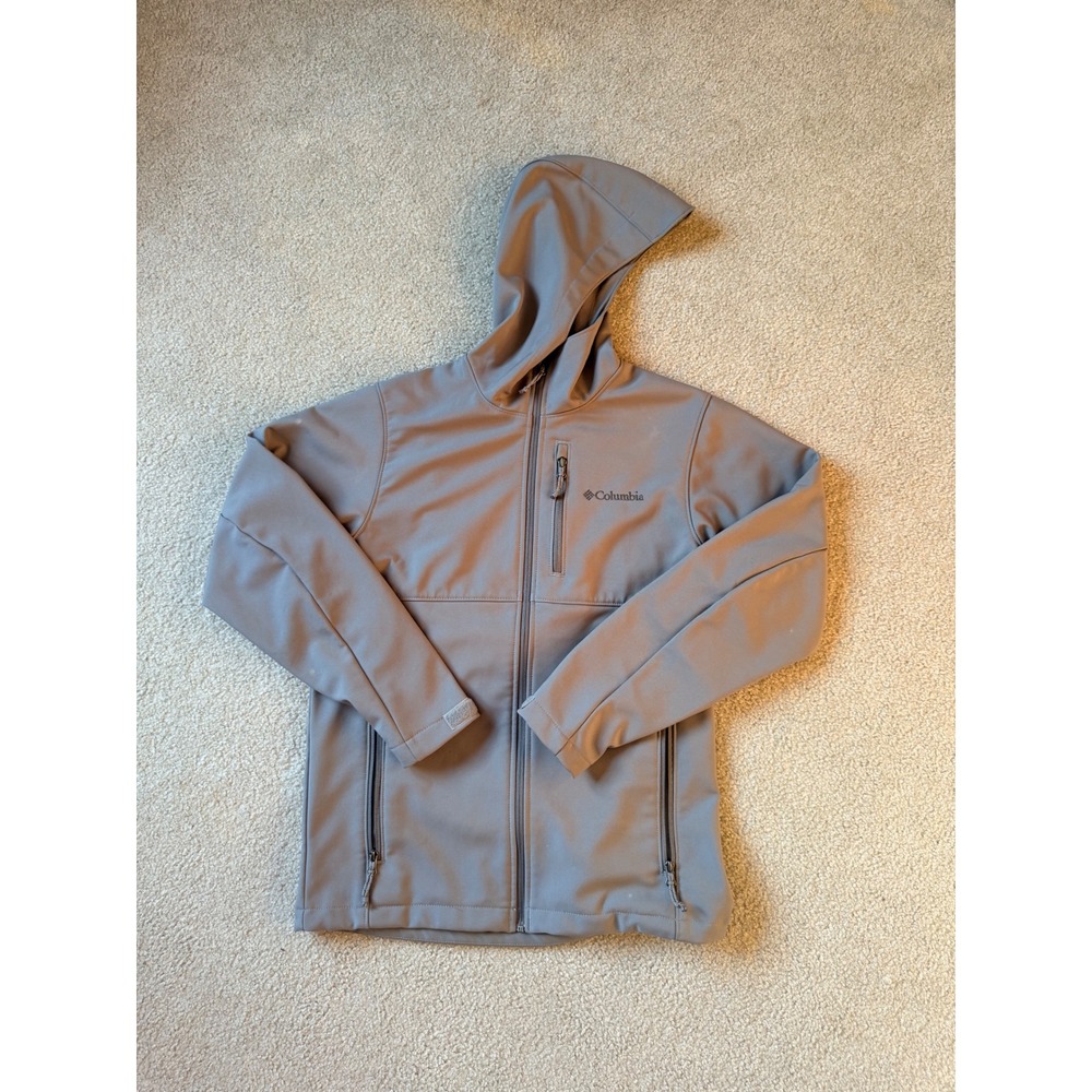 Columbia Womens Grey Softshell Hooded Jacket Full Zip Fleece Lined Full Zip